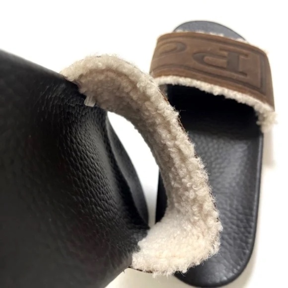 NWOB RALPH LAUREN Sherpa-Lined Shearling Slide Sandals Suede Brown Open Toe 11 - Picture 3 of 5